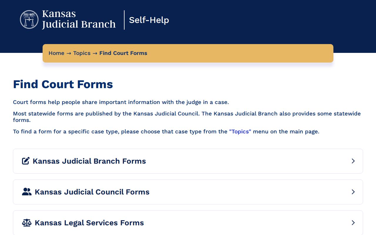 Kansas court forms directory for Clark County case search requests