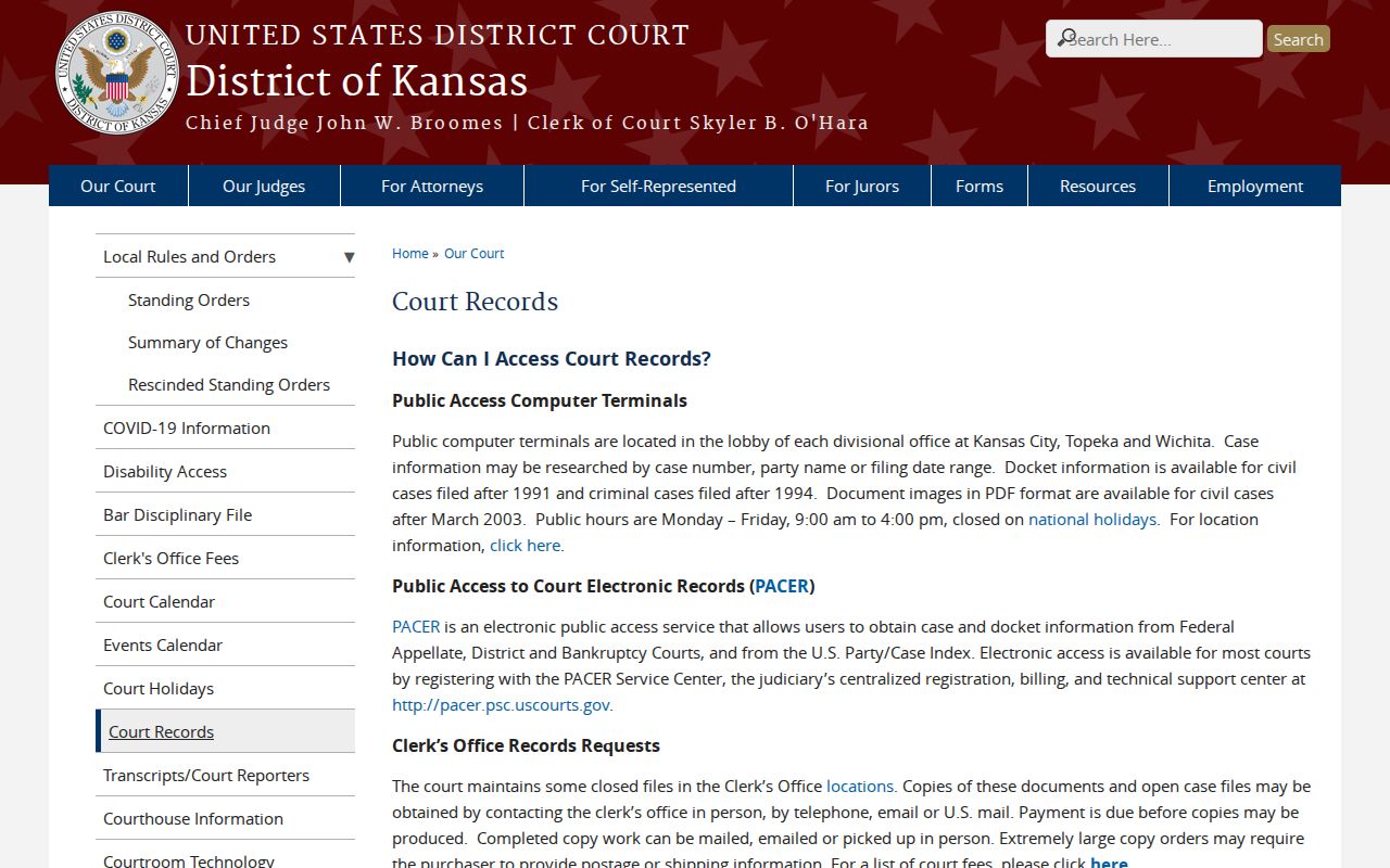 Englewood court records comparison showing District of Kansas federal PACER and terminal access